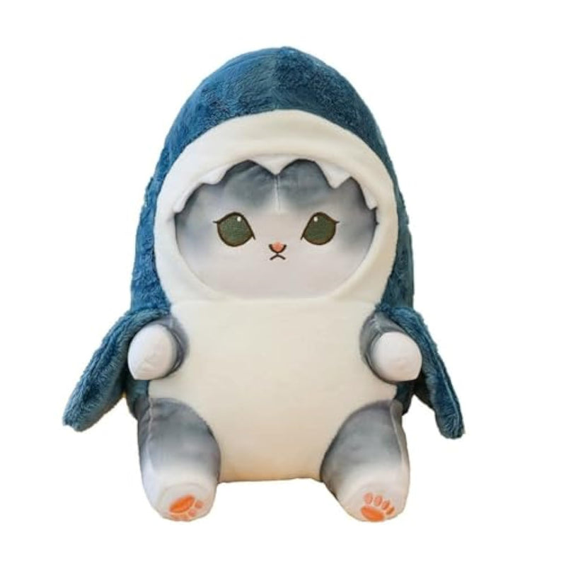 9.8 Inch Shark Cat Plush Toy Stuffed Animal Doll, Kawaii Shark Cat Plush Pillow Toy,Christmas Halloween Birthday Gifts For Kids (Gray)