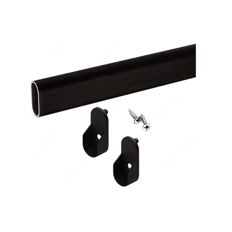Oval Closet Rod With End Supports (Matte Black- 24 Inch)