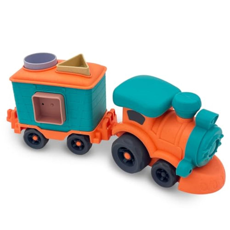 Toy Bioplastic Train Set With Wagon, For Kids Toddler Boys And Girls, Bpa Free, Phthalates Free, Pvc, Recycled Plastic Birthday Gifts For 2 3 4 Year Boy Girl? Orange And Teal