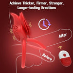 Rose Vibrating Cock Ring With Tongue Tickler For Couples Sex Pleasure, Vibrating Penis Ring 10 Strong Vibration Double Ring Erection Vibrator Ring Adult Sex Toys For Men Women