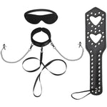 Bondage Collar Leash Set With Nipple Clamps, Blindfold And Studded Heart Spanking Paddle For Adults Bdsm Restraint Sex Toys