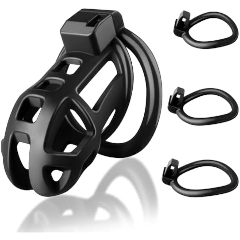 Chastity Cage Male Cock Cage,Chastity Device Male Chastity Cage With 3 Sizes Rings Invisible Lock Key, 3D Printed Lightweight Penis Cage Bondage Gear & Accessories For Abstinence And Exercise Black