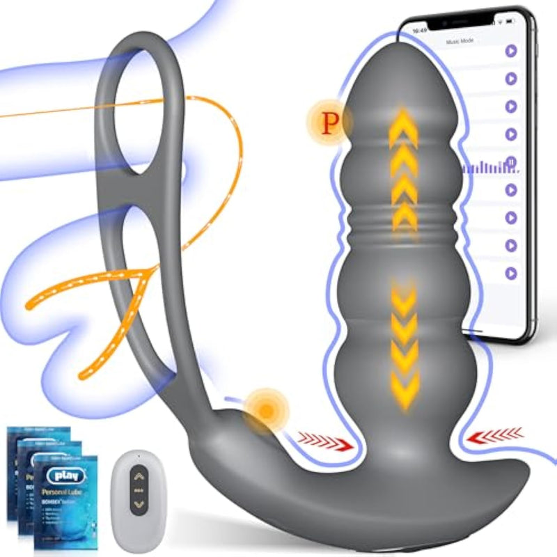 Prostate Massager Male Sex Toy - Thrusting Anal Plug Vibrator For Men With Vibrating Cock Ring, Vibrating Butt Plug Sex Toys Gay, Anal Dildo Vibrators Massaging Device, Consolador Para Hombre