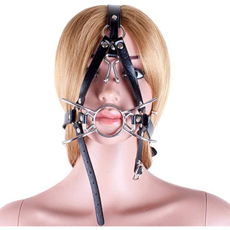 Metal Spider Ring Gag With Head Slave Harness Nose Hook Flirting Mouth Gags Sex Toys For Couple Adult Games Unisex Sex Products (Silver)