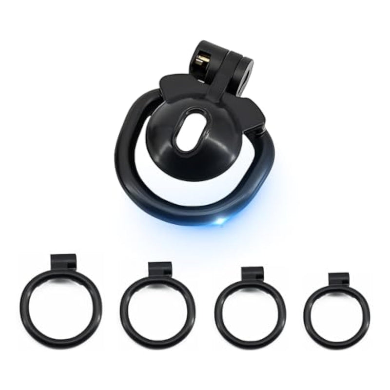 Inverted Chastity Cage Male Chastity Device With 4 Different Rings Resin Cock Cage With Invisible Lock And 2 Keys For Men'S Penis Bondage Sex Toys Small Bondage Gear (B,Black)