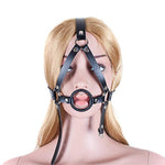 Leather Mouth Gag with Adjustable Head Harness for BDSM Bondage Play