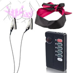 Electric Shock Nipple Clamps With Adjustable Current Strength Bondage Restraints Set Blindfold Handcuffs Silk Restraints Bdsm Kit Clitoral Clips Nipple Clamps Massager Sex Toys For Couples Women Men