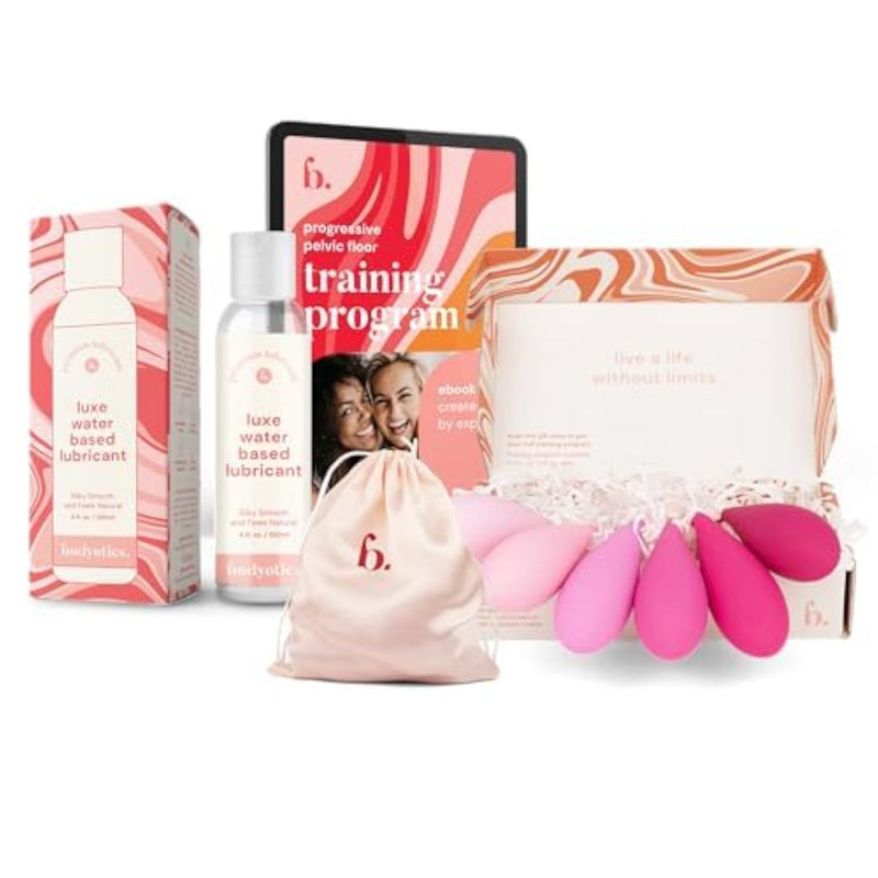 Pelvic Floor Muscle Trainer and Lubricant Set for Women - Silicone Weights and Water-Based Lube