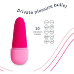 Private Pleasure Bullet Vibrator, Made Of Body-Safe Silicone, Quiet Mode, 10 Settings, Rechargeable & Waterproof, Hygiene & Privacy Cover, Pink