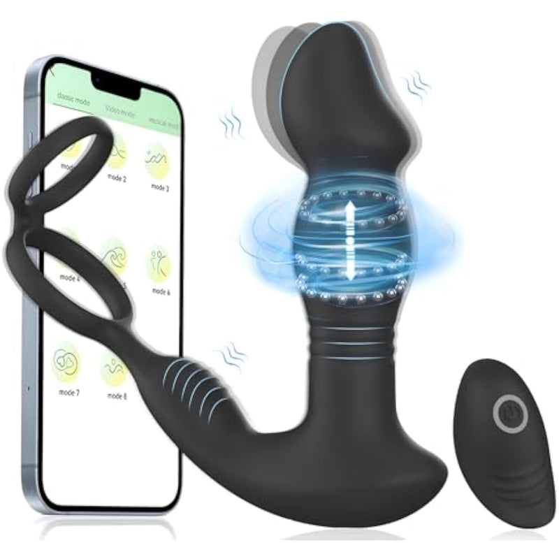 Thrusting Prostate Massager Vibrator Anal Plug Sex Toys,App&Remote Control Male Vibrator With Cock Ring,Vibrating Butt Plug 9 Vibration Modes With Finger Snap Function,Adult Sex Toys&Games For Couples