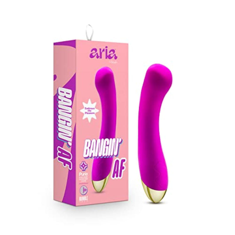 Blush Aria Bangin' Af 7.25" Curved G-Spot Vibrator, Puria Silicone Sleek Massager, 10 Powerful Rhythms, Magna Charge, Waterproof, Portable Vulva Stimulator - Adult Sex Toy For Women, Couples -(Purple)