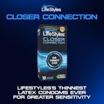 LifeStyles Closer Connection Natural Rubber and Lubricated Thin Latex Condoms, 10 Count, Triple Tested (Pack of 1)
