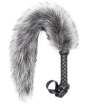 Soft Fur Whips With Pu Leather Handle And Fluffy Feather Tail, Flogger Crop For Unisex Grey