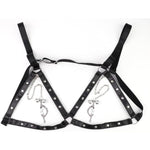 Sm Adjustable Nipple Clip With Leather Breast Chain, Studded Punk Diablo Adjustable Nipple Clips Fake Piercing, Sex Bondage Bdsm Toys Chest Restraints Harness For Couples Women Men Sex Games