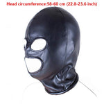 Black Leather Bondage Mask for Adults - Full Face Breathable Restraint Head Hood