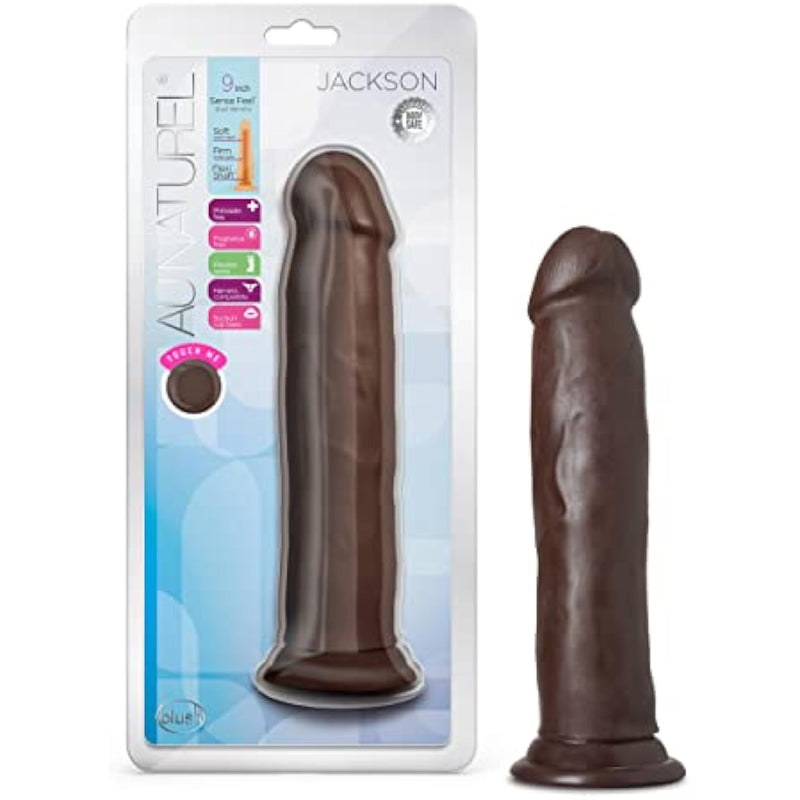 Au Naturel Jackson - Realistic 9 Inch Long Sensa Feel Dual Density Dildo - 2Thick - Flexishaft Bendable Body - Strap On Compatible Suction Cup For Hands Free Play Sex Toy
