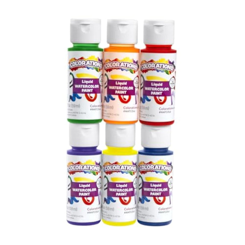 Liquid Watercolor Paint Set, 6 Colors, 2 oz Each for Crafts & Party Favors