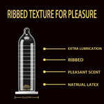 Ribbed Condoms for Men, Medium, Thin Natural Latex, 12 Count