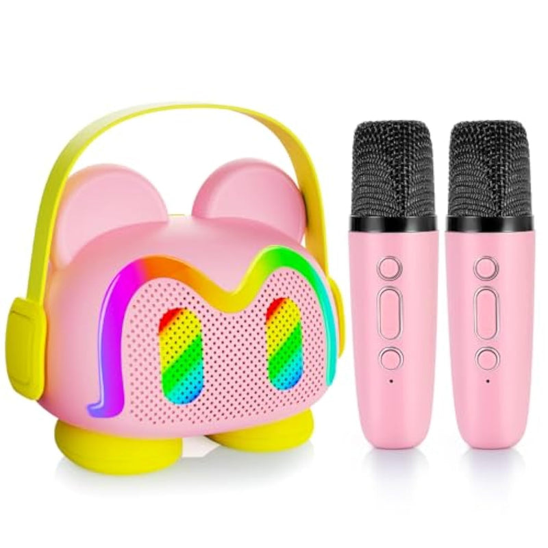 Mini Karaoke Machine With 2 Wireless Microphones For Kids, Portable Karaoke Machine For Kids, Kids Karaoke Machine Toys For Girls Boys Gifts For Home Parties Birthday (Pink)