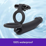Double Fun Vibrating Rabbit Double Penetration Strap On Dildo - 6 Inch Realistic Silicone Dildo With 2 Bullet Vibrators - Waterproof - Black