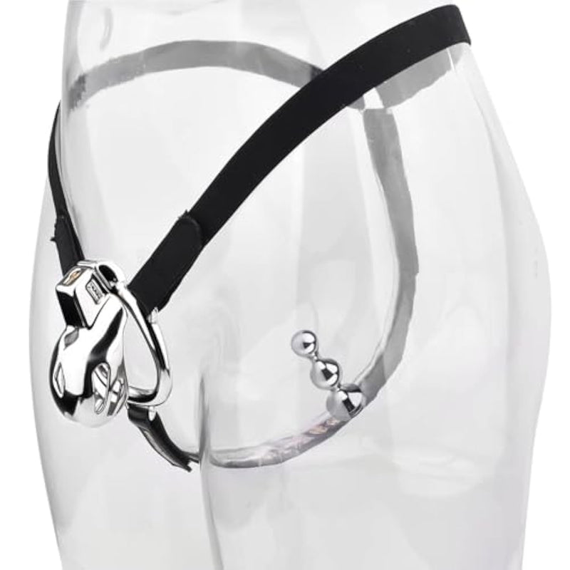 Metal Chastity Cock Cage With Anal Plug Sex Toy Penis Cage Stainless Steel Chastity Devices Lock Design Bdsm Toys For Couples Sex (Silver,49Mm)