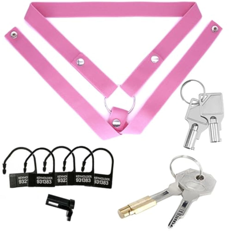 Male Chastity Cage Accessories Set, Anti-Off Chastity Device Pink Auxiliary Belt, Plastic One-Time Code Lock, Stealth Lock Chastity Lock Cylinder And Press-Lock Key For Men Sex Toys Cock Cage