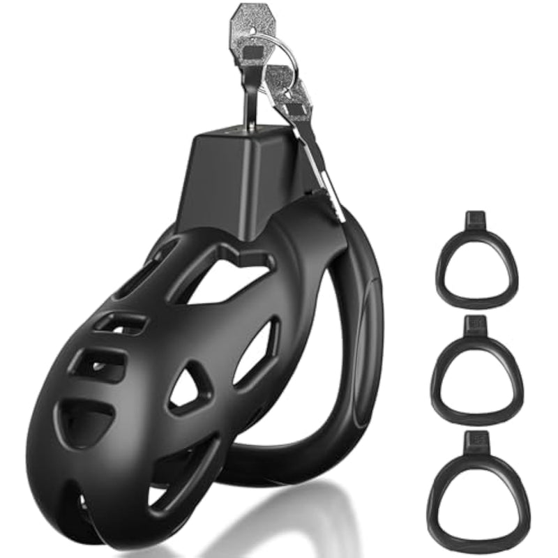 Chastity Cage Male Chastity Device,3D Printed Lightweight Cock Cage Male Chastity Cage With 3 Sizes Rings Invisible Lock Key, Penis Cage Bondage Gear & Accessories For Abstinence And Exercise Black
