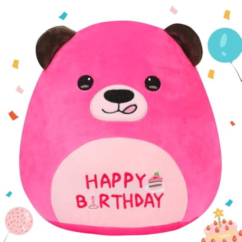 12” Birthday Bear Plush Pillow Hot Pink Happy Birthday Pillow Soft Cute Bear Plush Toy Stuffed Animal Gifts For Kids