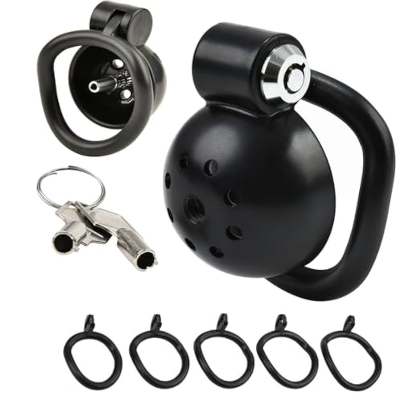 Flat Chastity Cage For Men Small Resin Penis Cage With 5 Rings Micro Chastity Device Male Cock Cage Breathable Design Chastity Belt For Long-Term Wear And Control