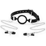 Silicone Strap Sex Open Mouth Gag With Nipple Clamps, Sm Toys Bondage Restraints Bite Gag Muzzles For Sex (Style-2)