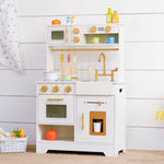 Wooden Play Kitchen For Kids With Ice Maker — Small White Pretend Kitchen Set With Sink, Stove, Oven & Microwave, Utensils And Storage, Montessori Role-Play Toy, Gift For Toddlers Ages 3+