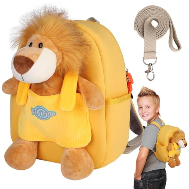 Large Lion Toddler Backpacks With Soft Dolls & Leash, Preschool Backpack With Stuffed Animals For School Travel, 5 6 7 8 9 Year Old
