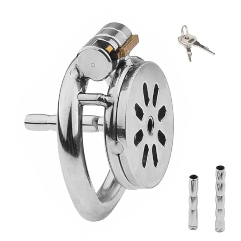 Small Chastity Cage With 2 Dilator Urethral Flat Breathable Chastity Devices Men In 4 Sizes Metal Penis Lock Sm Bondage Fetish Sex Toys (50Mm)