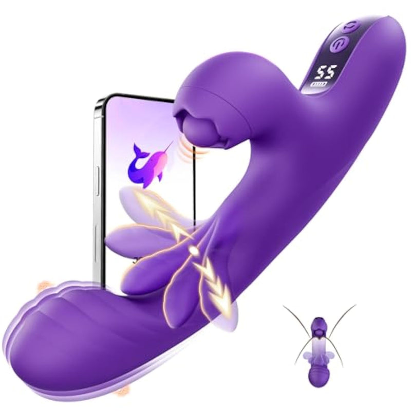 Flapping Vibrator G Spot Vibrator - 3 In 1 Rabbit Vibrator Women Sex Toys With 5 Flapping, Tapping & Vibrating Modes, Thrusting Female Vibrator Sex Toy Lcd Display Adult Toys For Couples