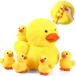 6 Pcs Yellow Duck Stuffed Animal Play Set, Mother With 5 Little Duck Plush, Stuffed Animals Plushie Soft Huggable Plush With Zipper Pouch Toy Dolls For Kids Nursery Birthday Gift Party Decor