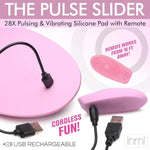 The Pulse Slider 28X Pulsing & Vibrating Silicone Pad W/Remote For Women & Couples. Waterproof And Rechargeable Pad, Hands-Free Stimulation. 4 Piece Set, Pink.