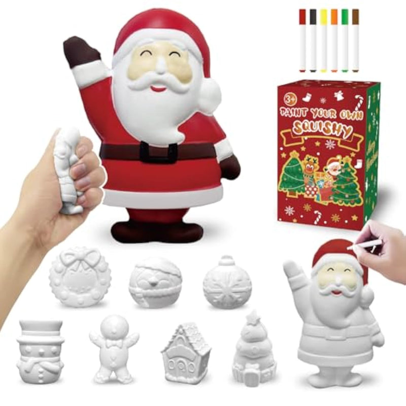 Christmas Squishy Coloring Kit with 6 Markers, DIY Mystery Box Toy for Kids