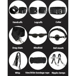 Bdsm Kit 11 Pcs Leather Sex Restraints Set With Adjustable Handcuffs Collar Ankle Cuff Blindfold Feather Tickler Nipple Clamp Etc Adult Couples Sexy Toys (Purple)