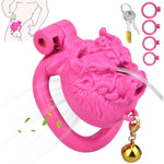 Wearable Monster-Shaped Resin Chastity Device With Bell, Waterproof, Ergonomic, 3-Color Options, 5-Size Rings, And Mini Lock - Discreet And Secure (Frrk-3147, Pink)