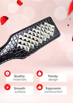 Sex Paddle for Adults Spanking Metal-Studded BDSM Paddle, Black Crocodile Faux Leather, Bondage Paddle for Couples and Beginners