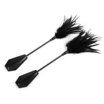 Black Funny Natural Feather Adult Toys With Leather Handle For Lovers Role Play Tickling