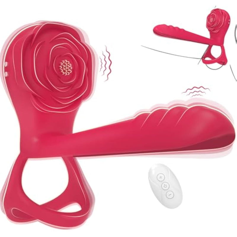 Vibrating Cock Ring Adult Sex Toy With Penis Sleeve, 4 In 1 Male Sex Toys For Men Penis Ring Men’S Remote Control Vibrator 10 Modes, Rose Sex Toy For Couples Womens Female Clitoral G Spot Stimulator
