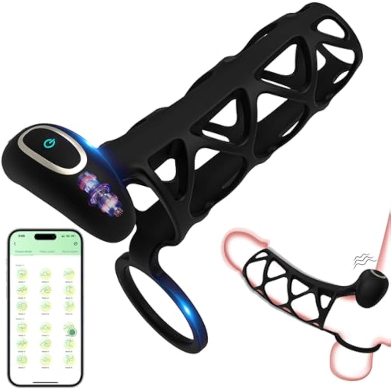 Vibrating Penis Sleeve Cock Ring, Couples Adult Sex Toys For Men Women, Penis Vibrator With App Control 10 Modes, Delay Ejaculation Erection Enhancement, Male Chastity Device Cock Cage For Sex Toy