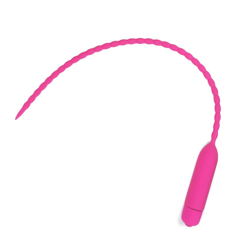 Silicone Vibrating Urethral Penis Plug Ten Frequency Threaded Urethral Sound Vibrator Masturbation Device(F,Pink)