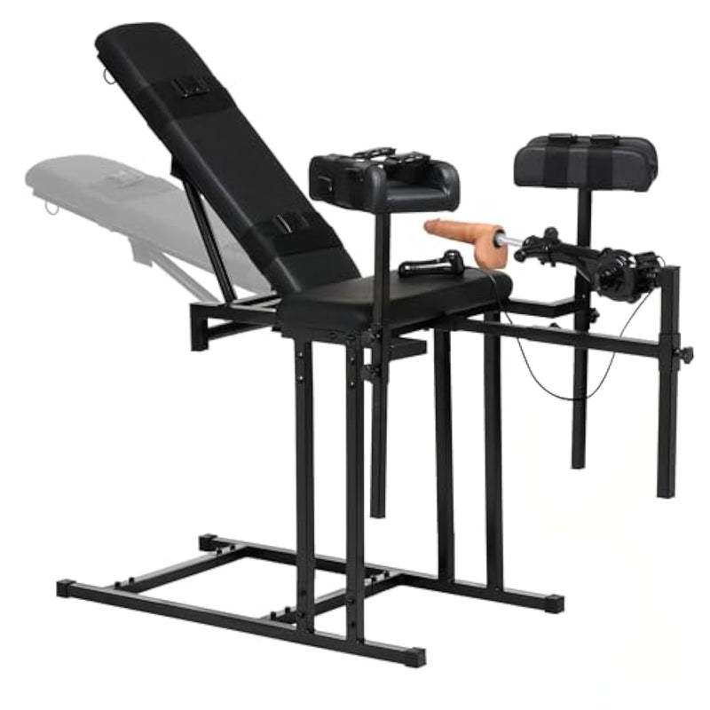 Ultimate Fully Adjustable Obedience Chair With Sex Machine – Thrusting Dildo For Men, Women & Couples | Durable Frame, D-Rings & Quick Release Straps | 4-Piece Bondage Set – Black