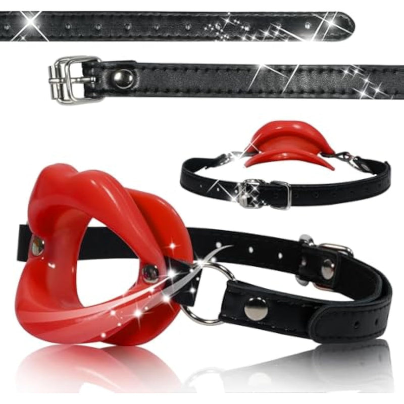 Open Mouth Gag,Female Sex Toy Mouth Gag Silicone Opening Gag Sex Toys Mouth Gags For Adult Play Opener Plug Bondage Leather Strap Lips Ring Open Gag For Couples Toys Mouth Gag Game (Red)
