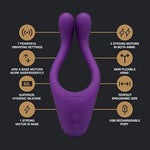 Doc Johnson TRYST - Multi Erogenous Zone Silicone Vibrator and C-Ring - Focused Stimulation For Both Partners - Synergistic Vibrations - Purple