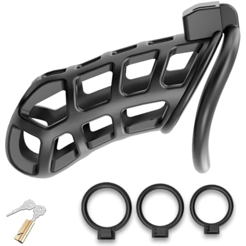 Male Chastity Cage,Large Cock Cage Device With 3 Sizes Rings And Invisible Lock For Abstinence Man Penis Exercise Training Bondage Adult Sex Toys Black (Xl)