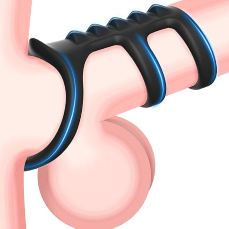 Triple Penis Ring For Men - Black Silicone Cock Ring With Ribbed Texture For Harder Longer Stronger Erections - Erection Enhancing Sex Toy