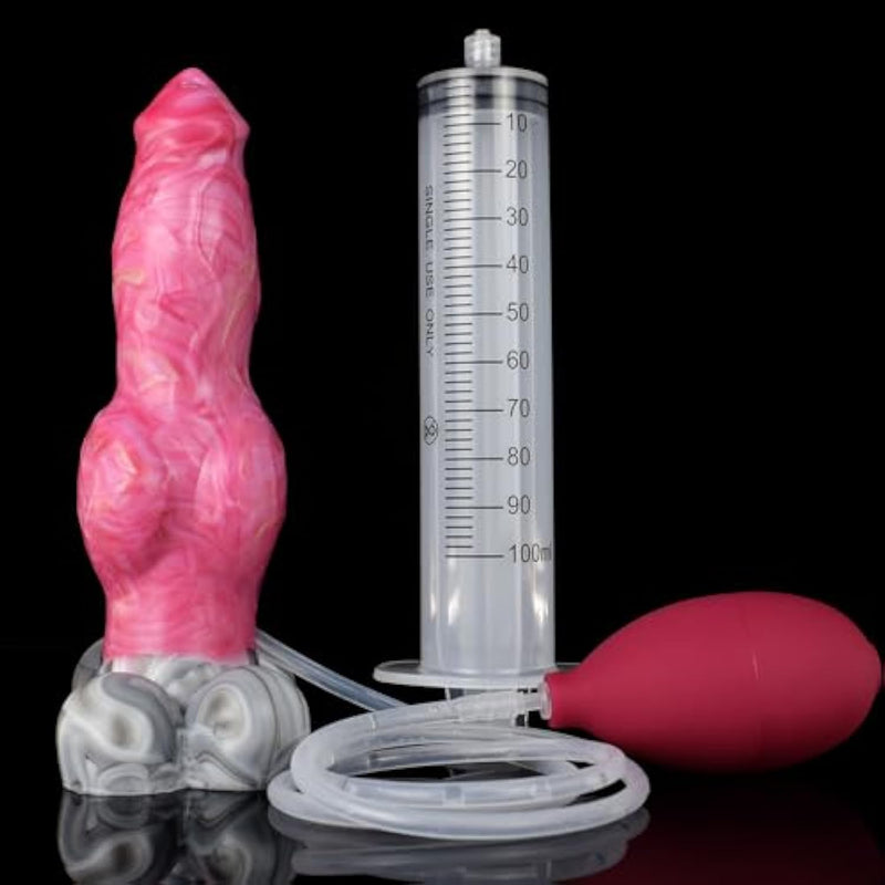 Squirting Realistic Dildo Smaller Size 6.9Inch Ejaculation G Spot Dog Dildo Silicone Animal Dildo Wolf Canine Anal Sex Toys With Suction Base - Red Grey